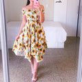 fashion cross-border   one-shoulder asymmetrical off-shoulder short-sleeve digital print dress