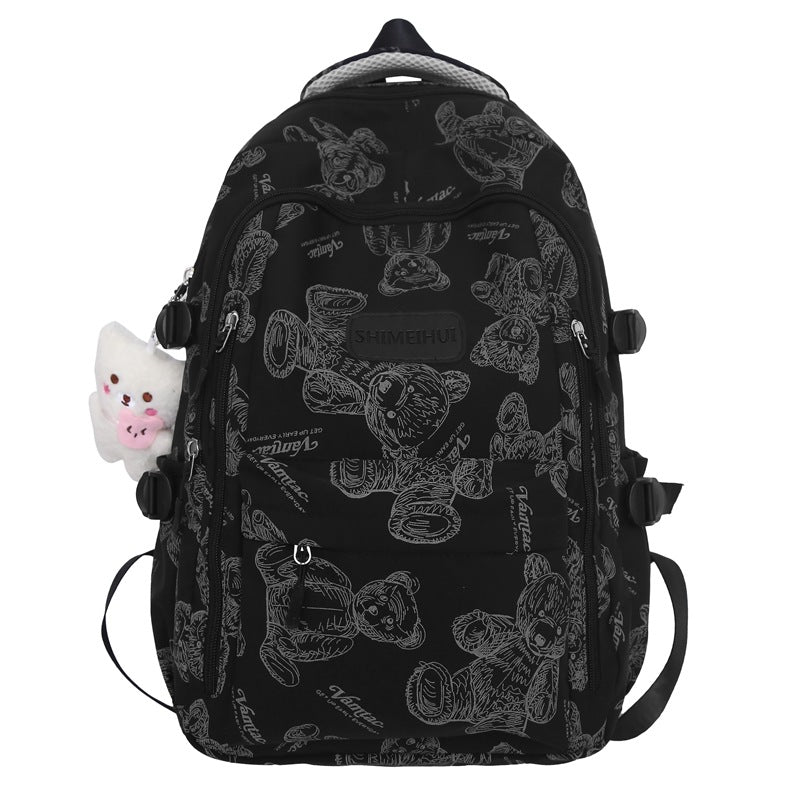 New high school and junior high school students large-capacity night reflective backpack travel backpack Japanese simple graffiti bear