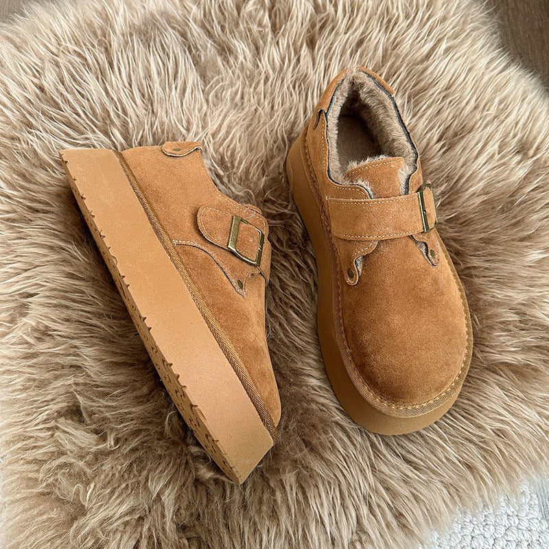 Thick solefleece-lined bean birkenstock shoes women's 2025new arrival autumn winter maomao loafers birkenstock cotton shoes snow boots