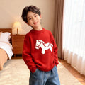 Kidssweaterknitting shirt red horse year animal year clothes fall and winternew arrival festive male girl new year greetings clothes