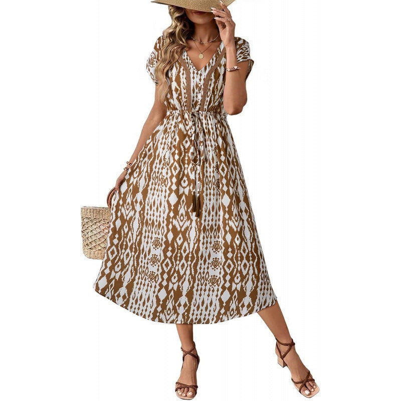 Amazon chic floral dress - women's  summer new arrival: loose a-line casual v-neck beach dress