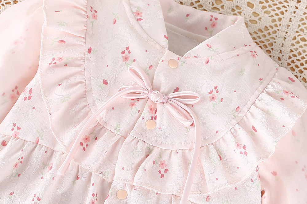Baby spring & fall new arrival onesie full moon 100 days baby girl princess floral double layer romper outing onesie