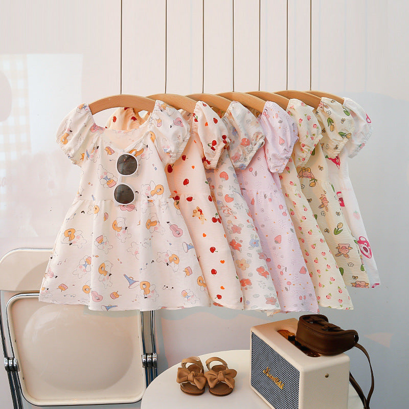 Girls' summer floral dress - trendy and stylish printed princess dress for little girls