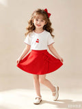 Baby clothing kids set children outfit white short-sleeved t-shirt + red skirt
