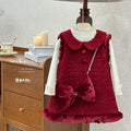 【in stock】girls' dress -  winter new arrival: sweet peter pan collar red fleece-lined vest dress, princess style