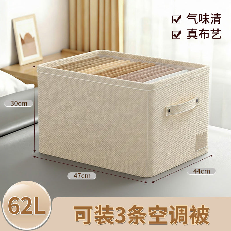 Fabric clothes storage box for wardrobe layering, clothes and pants organizer, cotton linen foldable storage basket for home use