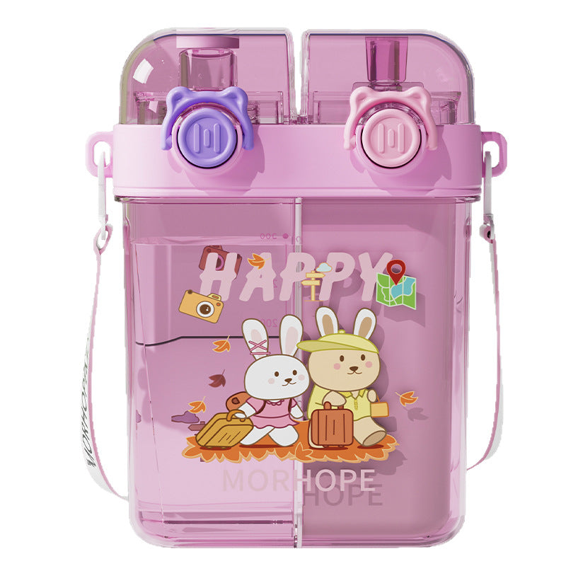Kids sippy cup large capacity divided double drinking cup student high-looking portable cup girl summer portable drinking cup