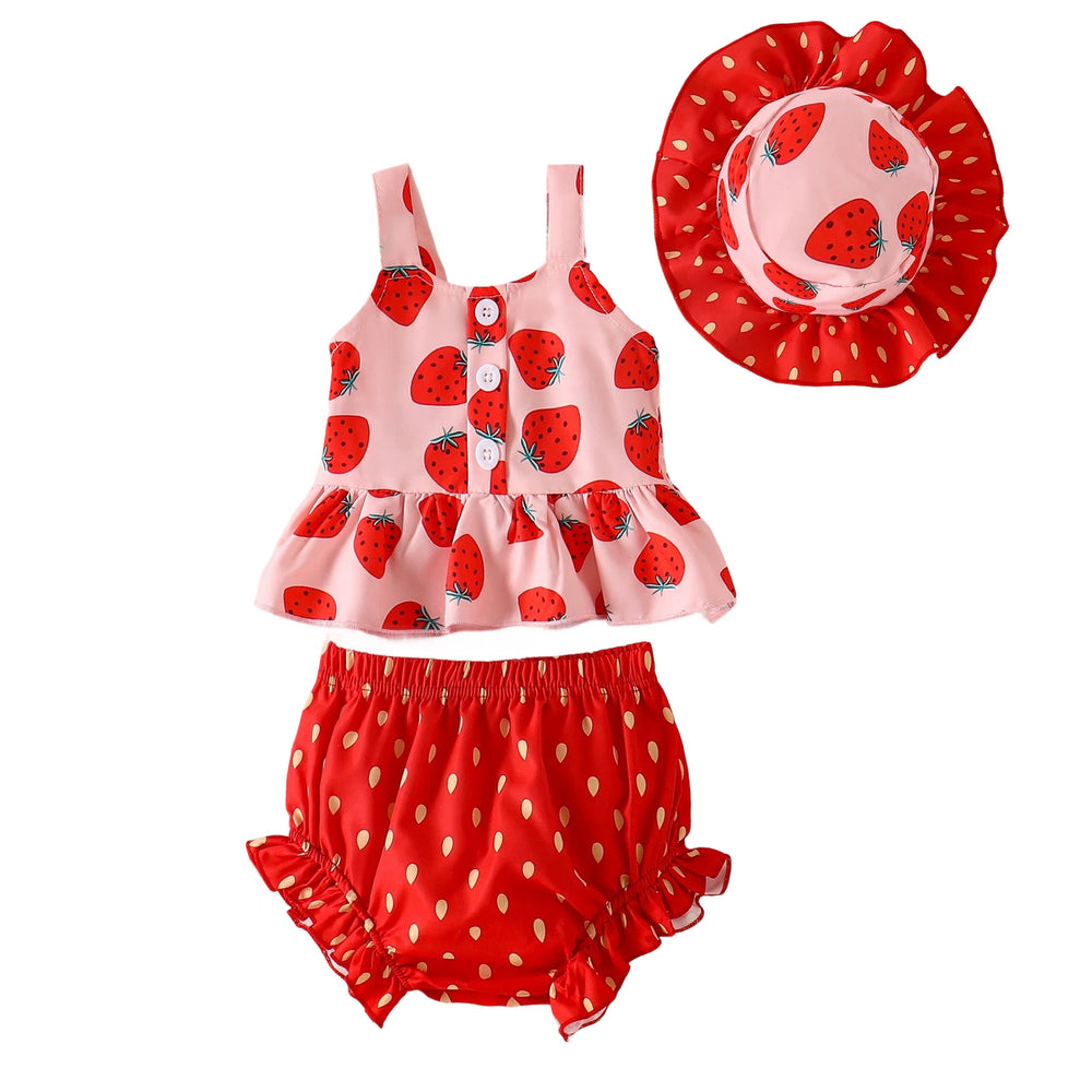 Children's clothing shein cross-border girl suit suspender tops+shorts+hat suit