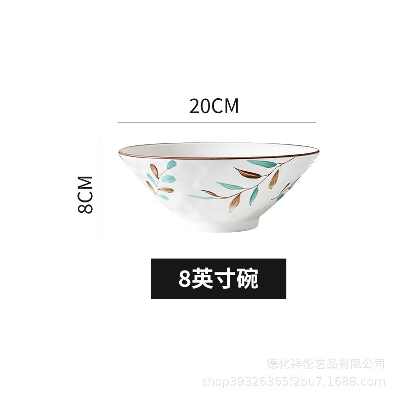 Nordic hand-painted leaf ceramic dinnerware set - includes plates, bowls, and dishes with handles for home use: dinner plates, vegetable plates, fish plates, noodle bowls, and snack dishes