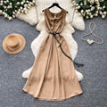 Qianjin wind sleeveless casualcasualdress women's summer high waist a-line skirt waist slimming lookwork clothingelegantclassy sense