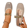 Exportplus size spring and summer new arrival soft bottom breathable mesh flats women's flatscut out metal chain casual mesh shoes