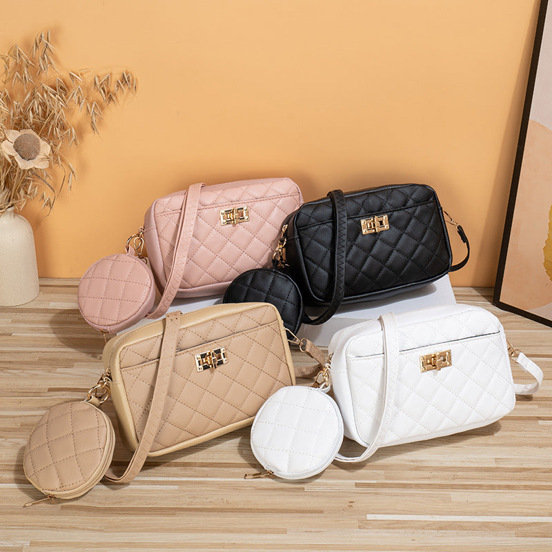 Xiaoxiangfeng bag two-piece set 2023 new diamond messenger bag women's storage bag simple large-capacity cosmetic bag
