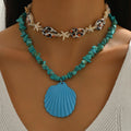 Wholesale seaside necklaces: european and american cross-border ocean-inspired statement jewelry featuring exaggerated shell pendants, light luxury, niche designs, and dyed crushed stone accents for women