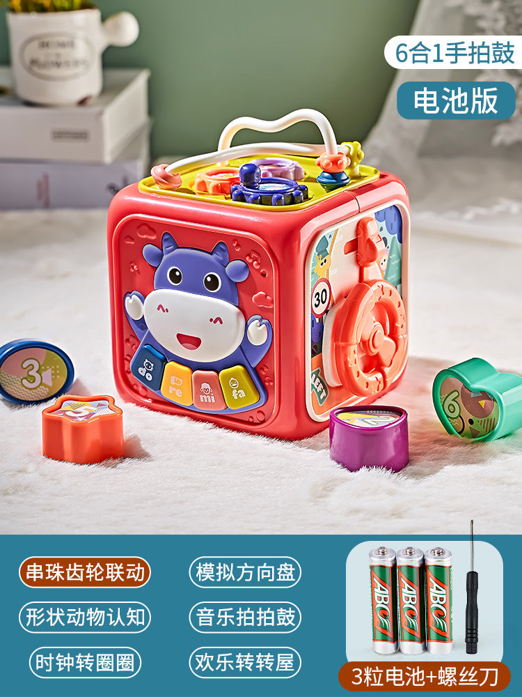 Baby multifunctional hexahedron children's educational early learning hand drum baby music patting drum toy shape recognition