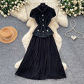 Elegant chic: women's high-waisted pleated maxi dress - slim fit, slimming, and perfect for work