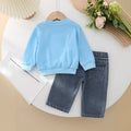 new girls' autumn/winter solid color long-sleeve sweatshirt and denim pants two-piece set with bow detail
