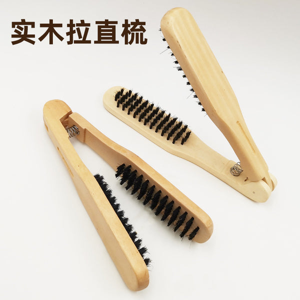 Hair Straightening Comb Modeling New V-shaped Clip Comb Mane Curling Hair Comb High Temperature Resistant Anti-Static Wood Handle Hair Straightening Comb