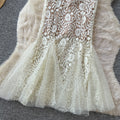 Elegant lace collar dress - women's summer slimming fishtail maxi dress with short sleeves, perfect for work - apricot