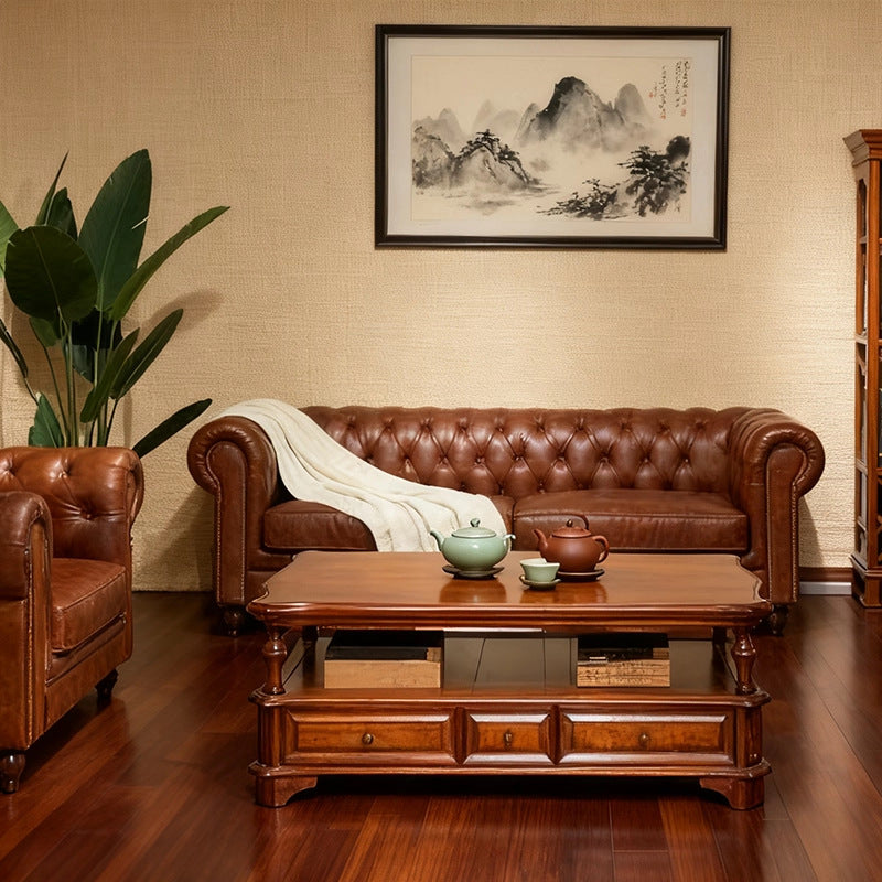 American genuine leather sofa living room first layer cowhide single double three-person retro buckle oil wax leather cafe combination sofa