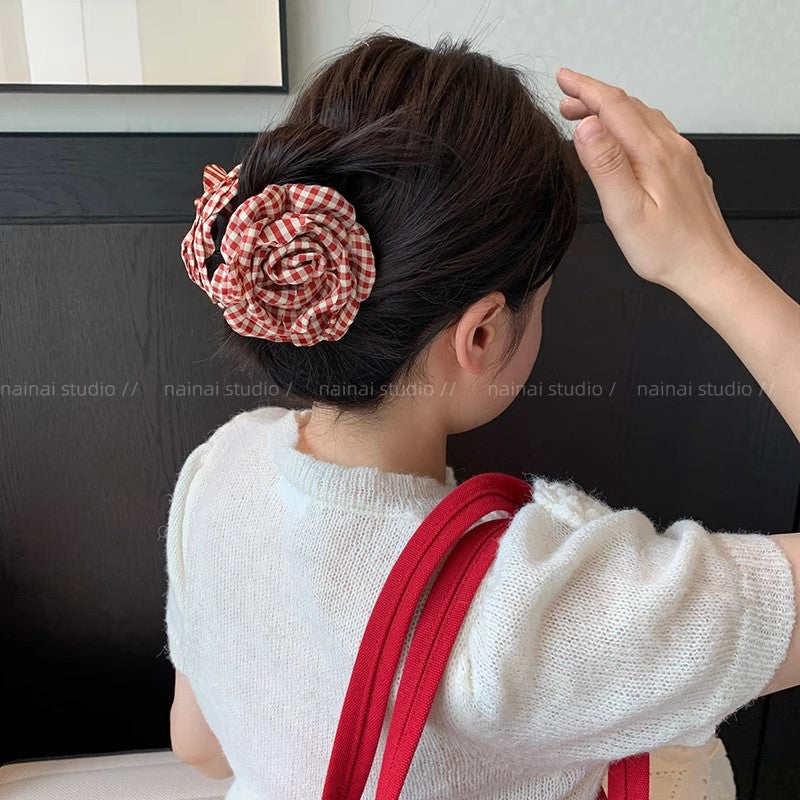 Summer yellow camellia clip for women classy back half-tied hair shark clip flower hairpin head flower hair accessories