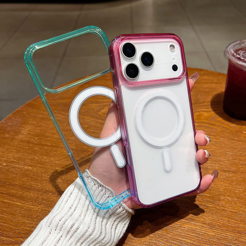 Suitable for iphone17promax gradient magnetic phone case 15pro apple 16 transparent contrasting color protective case 11