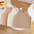Girls' summer new knitted tank top - baby versatile raglan sleeve tie-up cutout backless sleeveless baby cami