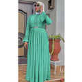 African women's fashion: elegant commute-ready long sleeve chiffon pleated midi dress with belt