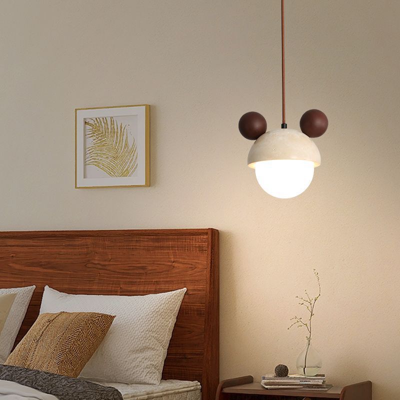 Yellow travertine chandelier children's room bedside chandelier cartoon Mickey wabi wind cream wind restaurant bar Internet celebrity chandelier