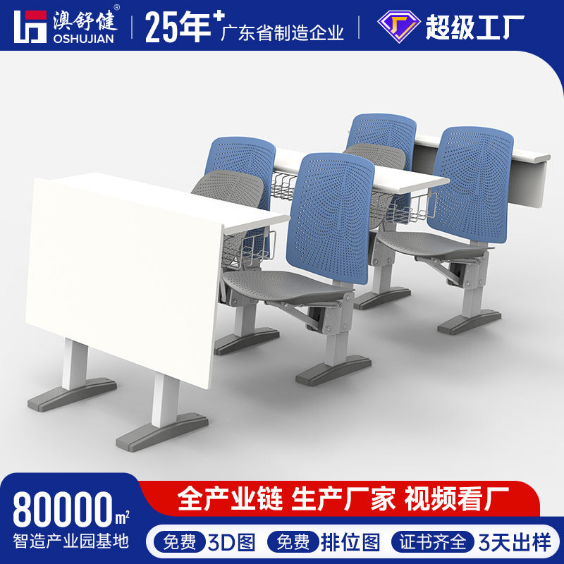 Customized conference hall tables and chairs Large student classroom row chairs with writing boards Ladder desks and chairs School ladder chairs