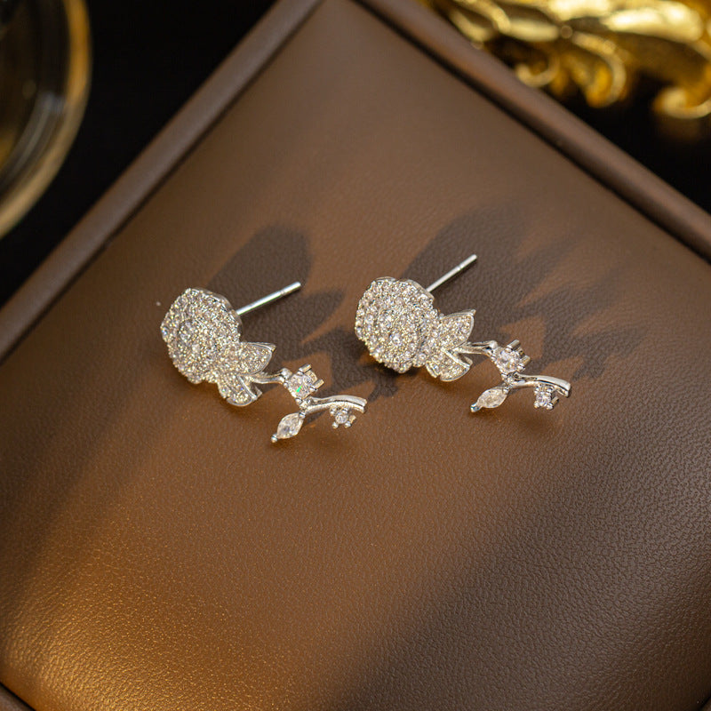 [set] cross-border fashion elegant light luxury full zirconium sweater chain exquisite copper micro-embedded earrings necklace jewelry combination