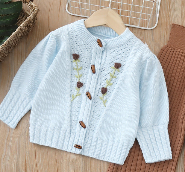 Dropshipping girls' knitted sweater two-piece set -  autumn/winter new collection - handmade floral pants outfit for baby girls