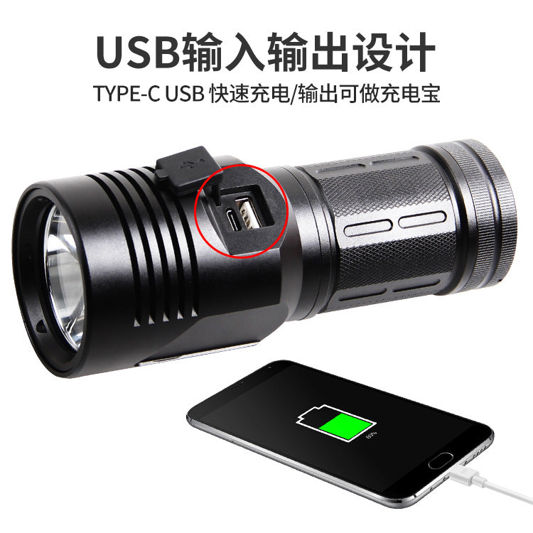 Internet celebrity big steel cannon strong light flashlight charging bright, portable multi-function white laser led work lighting flashlight