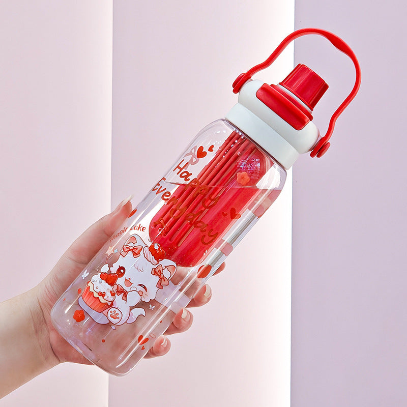 Summer new arrival: cute cartoon plastic water bottle for girls - stylish, portable, and perfect for students on the go!