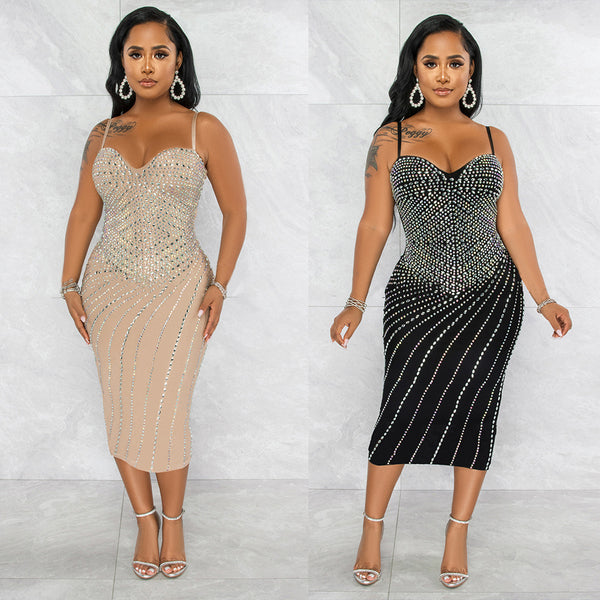 WK2348 European and American sexy, hot diamond slim suspender dress nightclub