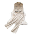 Light mature style knittingsuit women's autumnew arrivalsense of design single breasted cardiganhigh waistslimming lookloose pantstwo-piece set