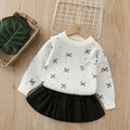 Girls' sweater two-piece set: new korean style, chic bow detail, kids' knitted pullover top and tiered skirt outfit