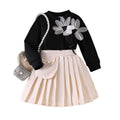 Children's clothing cross-border girl suit flower black long sleeves tops pleated skirt