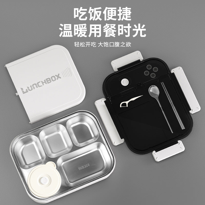 Cross-border thermal insulation lunch box 316 stainless steel advanced sense student lunch box office worker grid portable partition box