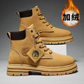 Men's martin boots: vintage british style, rugged yellow boots, fashionable and versatile, fleece-lined for warmth, thick winter boots, height-increasing work boots