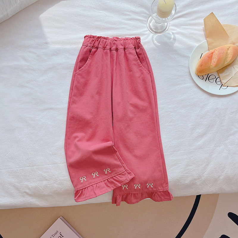Girls' autumn  new fashion casual pants, korean style loose and stylish fresh printed wide-leg trousers for baby girls