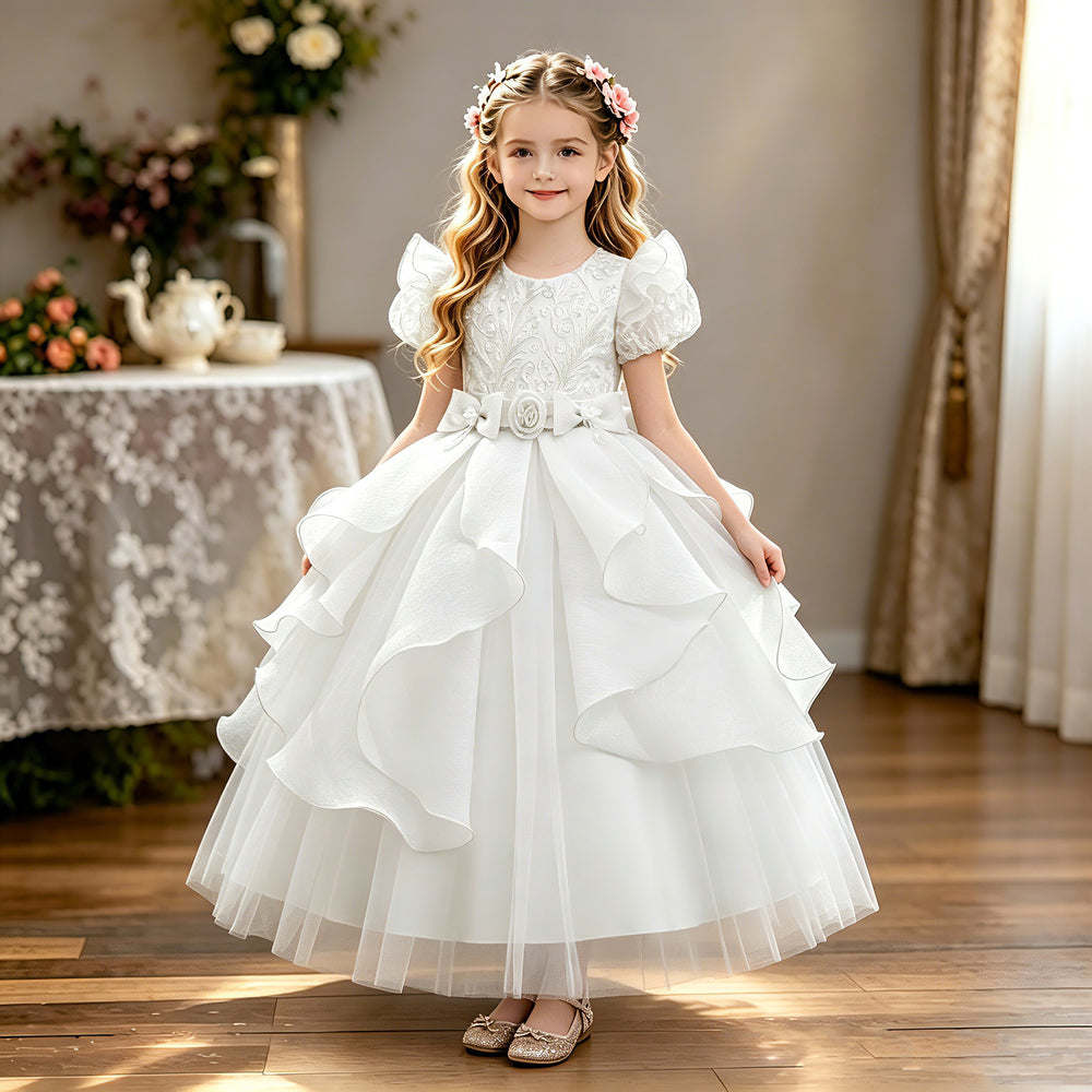 New arrival: flutter sleeve children's formal dress - floral princess gown for flower girls & party events