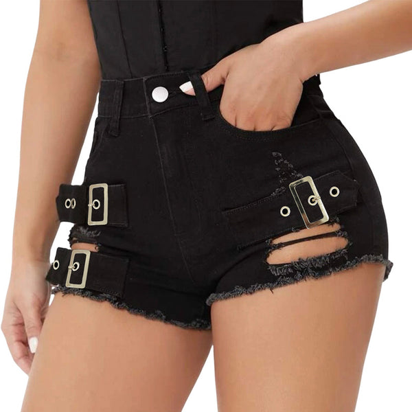 9047 #Cross-border European and American new high-waisted sexy ripped elastic plus size casual pants denim shorts jeans