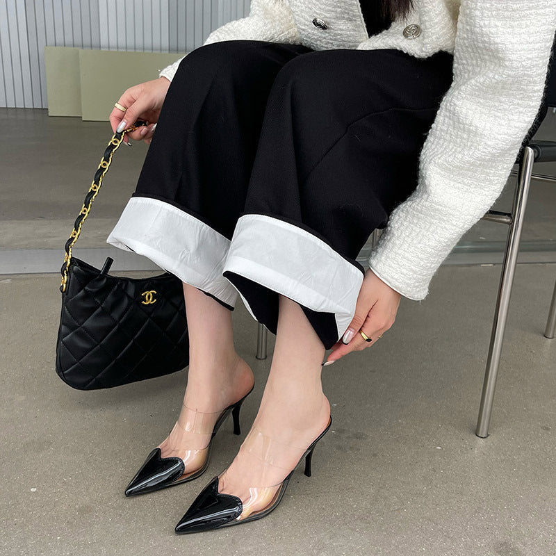 Fashionnew arrivalfrench pointed toe stiletto sandals women's transparent color matching high heels easiest for matchelegant toe cap back empty shoes