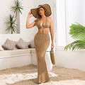 Fashion beach vacation cut outknittinghalterdress deep v chain backless long blouse cross-border women's clothing
