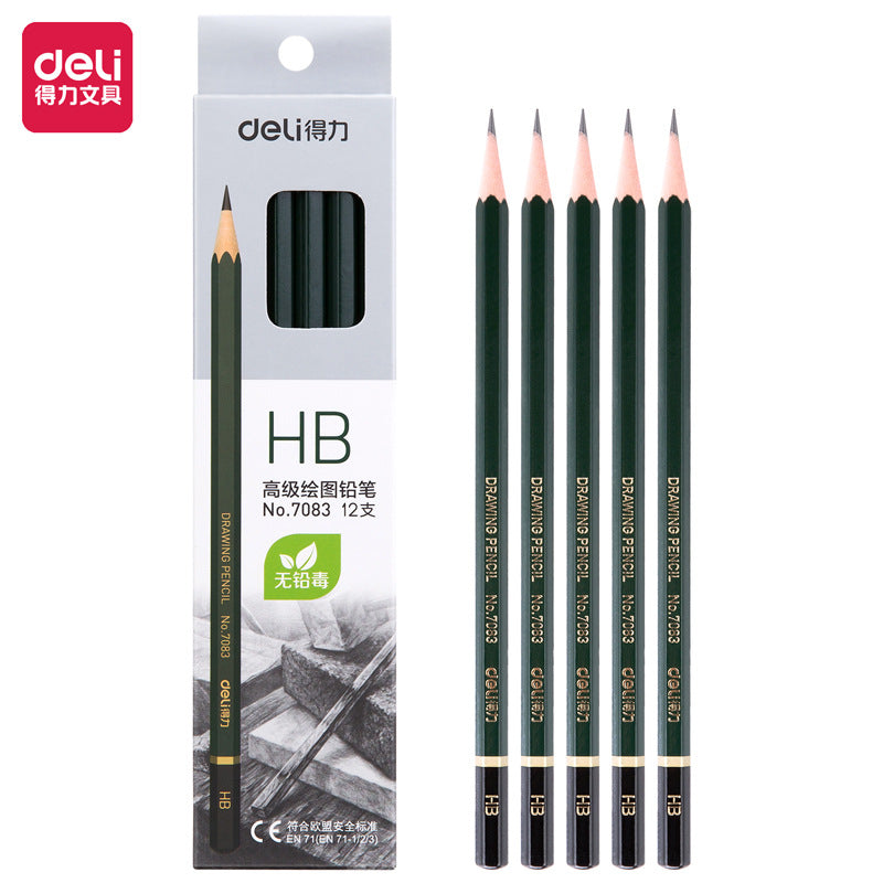 Deli hole pencil 2B pencil box with writing pen HB children's correction student pencil set stationery wholesale