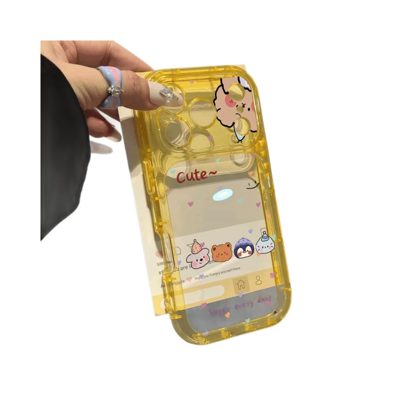 Suitable for iphone18 cartoon animal anti-fall mobile phone case apple 17promax transparent color heart cute hard case