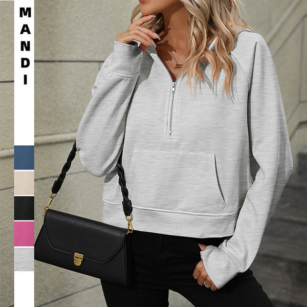 2025  European and American women's clothing half zipper pullover hooded sweatshirt loose fashion fleece lulu sweater
