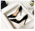 Black, open-sided, red-soled heels, 10cm heel height