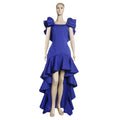 women's dress  new arrivalruffles large slit floor-length pure colordresspopular evening dress
