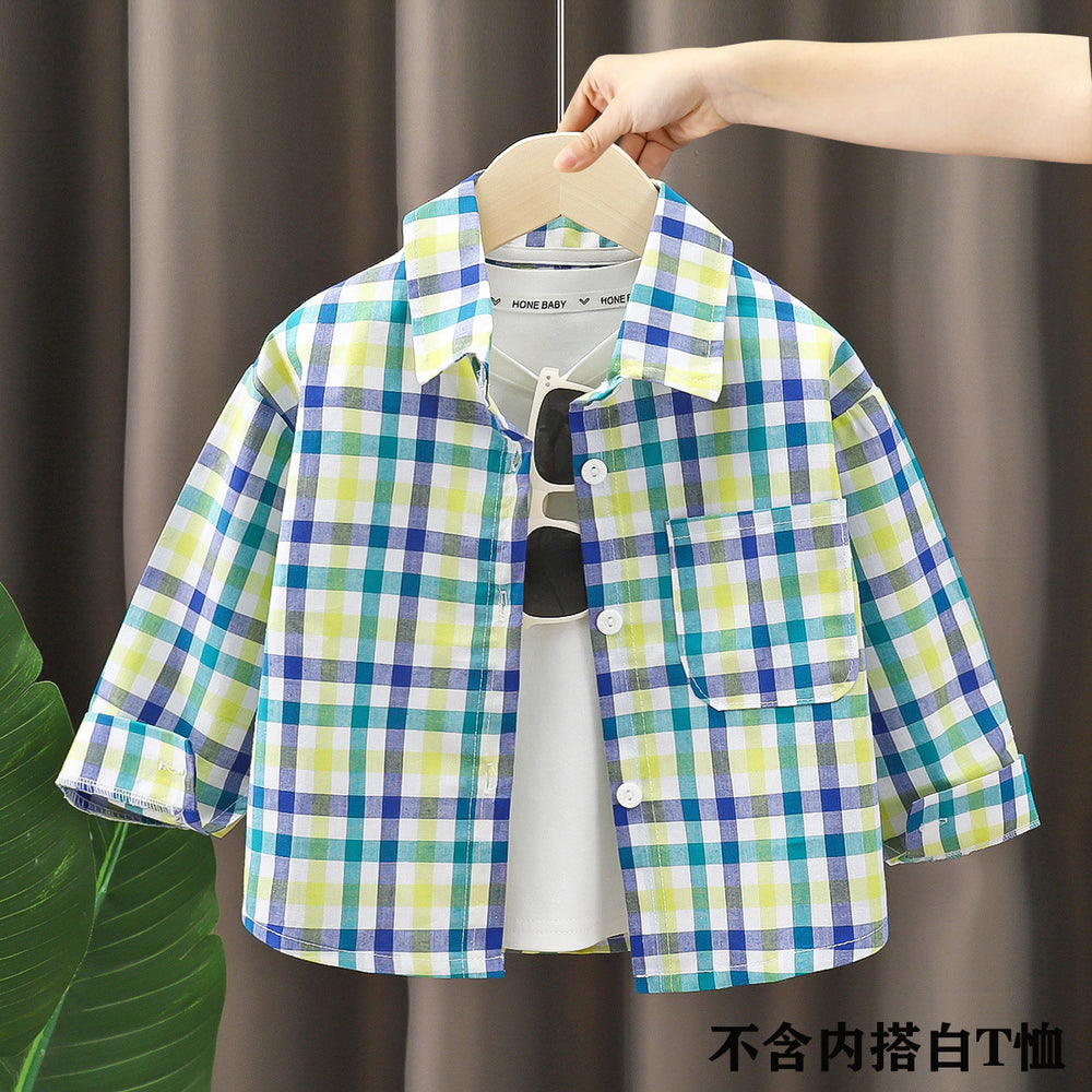 Kids' shirts: new  styles for boys - stylish cotton plaid shirts for spring and autumn. fashionable turn-down collar cardigans for toddlers and young children